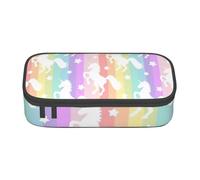 Longzehao Large capacity compartment Unicorns On Colorful Stripes Print pencil case Storage bag for office supplies, Black, One Size, Art Deco