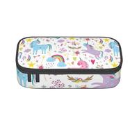 Longzehao Large capacity compartment Unicorns Pink Print pencil case Storage bag for office supplies, Black, One Size, Art Deco
