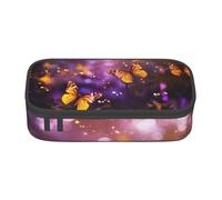 Longzehao Large capacity compartment Violet-Gold Butterflies3 Print pencil case Storage bag for office supplies, Black, One Size, Art Deco