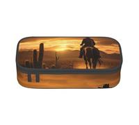 Longzehao Large capacity compartment West Desert Cactus with Cowboys Riding Horses2 Print pencil case Storage bag for office supplies, Black, One Size, Art Deco