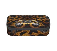 Longzehao Large capacity compartment Yellow Snake Print pencil case Storage bag for office supplies, Black, One Size, Art Deco