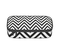 Longzehao Large capacity compartment ZigZag Stripe Print pencil case Storage bag for office supplies, Black, One Size, Art Deco