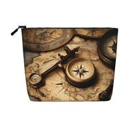 Longzehao Large Capacity Compass and Old World Map Print Fake Hemp,Makeup Bag,Travel Bag Pouch,Toiletry Bag with Zipper