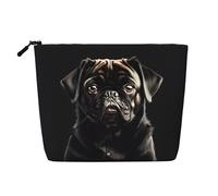 Longzehao Large Capacity Cute Black Pug Dog Print Fake Hemp,Makeup Bag,Travel Bag Pouch,Toiletry Bag with Zipper