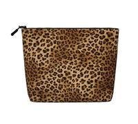 Longzehao Large Capacity Cute Leopard Print Fake Hemp,Makeup Bag,Travel Bag Pouch,Toiletry Bag with Zipper