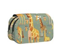 Longzehao Large Capacity Cute Wild Cartoon Giraffes Print Pen Case Organizer Makeup Office Pouch Multi-functional Storage Bag