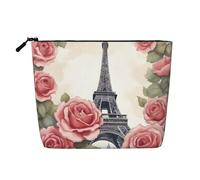 Longzehao Large Capacity Eiffel Tower Rose Flower Print Fake Hemp, Makeup Bag, Travel Bag Pouch, Toiletry Bag with Zipper., Black, One Size, Black, One Size, Black, One size