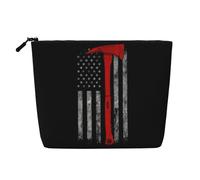 Longzehao Large Capacity Firefighter Axe Red Line Flag Print Fake Hemp,Makeup Bag,Travel Bag Pouch,Toiletry Bag with Zipper