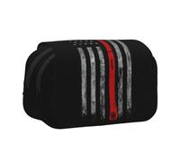 Longzehao Large Capacity Firefighter Axe Red Line Flag Print Pen Case Organizer Makeup Office Pouch Multi-functional Storage Bag