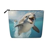Longzehao Large Capacity Funny Animal Dolphin Print Faux Hemp Makeup Bag, Travel Bag, Zipper Toiletry Bag, Black, One Size Black, One Size, Black, One Size