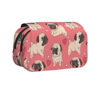 Longzehao Large Capacity Funny Cartoon Pug Puppy Dog Print Pen Case Organizer Makeup Office Pouch Multi-functional Storage Bag