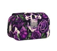 Longzehao Large Capacity many Purple Rose Skull Print Pen Case Organizer Makeup Office Pouch Multi-functional Storage Bag