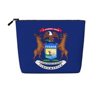 Longzehao Large Capacity Michigan State Flag Print Fake Hemp, Makeup Bag, Travel Bag Bag, Toiletry Bag with Zipper., Black, One Size, Black, One Size, Black, One size
