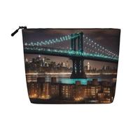 Longzehao Large Capacity New York Manhattan Bridge Night Print Fake Hemp, Makeup Bag, Travel Bag Pouch, Toiletry Bag with Zipper., Black, One Size, Black, One Size, Black, One size