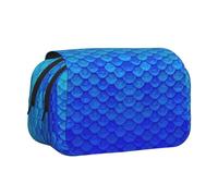 Longzehao Large Capacity Ocean Sea Blue Mermaid Fish Scale Print Pen Case Organizer Makeup Office Pouch Multi-functional Storage Bag