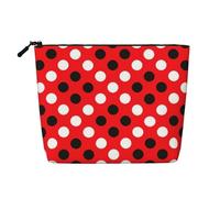 Longzehao Large Capacity Red White Polka Dot Print Fake Hemp, Makeup Bag, Travel Bag Pouch, Toiletry Bag with Zipper., Black, One Size, Black, One Size, Black, One size