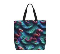 Longzehao Large Capacity Shoulder Bag with Zipper,Reusable Grocery 3D Magical Dragon Scales Pattern Print Tote Bag for Shopping