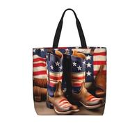 Longzehao Large Capacity Shoulder Bag with Zipper,Reusable Grocery American Flag with Cowboy Boots Print Tote Bag for Shopping