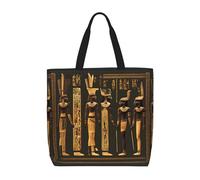 Longzehao Large Capacity Shoulder Bag with Zipper,Reusable Grocery Ancient Egyptian Hieroglyph Print Tote Bag for Shopping