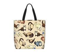 Longzehao Large Capacity Shoulder Bag with Zipper,Reusable Grocery Hairy Ferret Print Tote Bag for Shopping