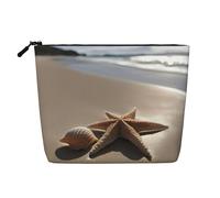 Longzehao Large Capacity Starfish Seashell Sandy Beach Print Fake Hemp,Makeup Bag,Travel Bag Pouch,Toiletry Bag with Zipper., Black, One Size, Black, One Size