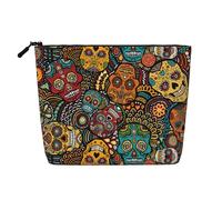 Longzehao Large Capacity Sugar and Skulls Style Print Fake Hemp,Makeup Bag,Travel Bag Pouch,Toiletry Bag with Zipper., Black, One Size, Black, One Size