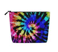 Longzehao Large Capacity Tie Dye Print Fake Hemp, Makeup Bag, Travel Bag Pouch, Toiletry Bag with Zipper., Black, One Size, Black, One Size, Black, One size