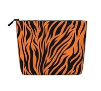 Longzehao Large Capacity Tiger Stripes Orange Pattern Print Fake Hemp,Makeup Bag,Travel Bag Pouch,Toiletry Bag with Zipper