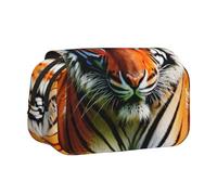 Longzehao Large Capacity Tiger Stripes Orange Pattern Print Pen Case Organizer Makeup Office Pouch Multi-functional Storage Bag