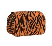 Longzehao Large Capacity Tiger Stripes Orange Pattern Print Pen Case Organizer Makeup Office Pouch Multi-functional Storage Bag