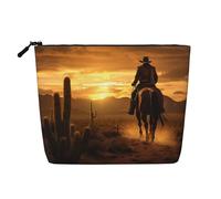 Longzehao Large Capacity West Desert Cactus with Cowboys Riding Horses2 Print Fake Hemp,Makeup Bag,Travel Bag Pouch,Toiletry Bag with Zipper., Black, One Size, Black, One Size
