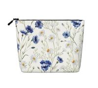 Longzehao Large Capacity Wild Flowers and Cornflowers Daisies Print Fake Hemp,Makeup Bag,Travel Bag Pouch,Toiletry Bag with Zipper., Black, One Size, Black, One Size