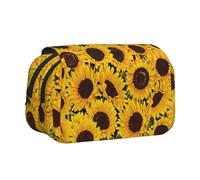 Longzehao Large Capacity Yellow Sunflowers Print Pen Case Organizer Makeup Office Pouch Multi-functional Storage Bag