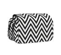 Longzehao Large Capacity ZigZag Stripe Print Pen Case Organizer Makeup Office Pouch Multi-functional Storage Bag