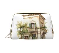 Longzehao Leather Cosmetic Bag, Antique Building with Roman Olive Branch and Greek Print, Zipper, Cosmetic Bag, Travel Organiser, Toiletry Bag, White/Opulent Garden, White/Opulent Garden, standard