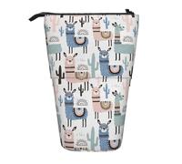 Longzehao Llama Alpaca Cactus Print Telescopic Pencil Bag Pen Holder Pop Up Storage Case,Standing Portable pen Case