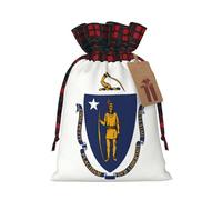 Longzehao Massachusetts State Flag Print Christmas Drawstring Linen Gift Bag, Christmas Wrapping Bags, Christmas Candy Bags