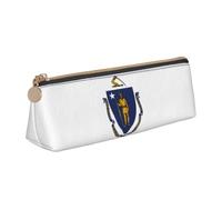 Longzehao Massachusetts State Flag Print Leather Pencil Pouch Cosmetic Makeup Bag Pen Office Stationerys Markers Case