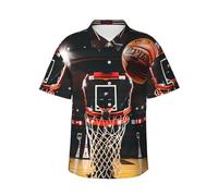 Longzehao Men's Basketball Print Hawaiian Shirt Casual Button Down Beach Shirts Short Sleeve with Pocket., Black, Medium