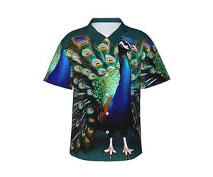 Longzehao Men's Beautiful Peacock Print Hawaiian Shirt Casual Button Down Beach Shirts Short Sleeve with Pocket.