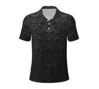 Longzehao Mens Gothic Wallpaper Skull Print Polo Shirts Performance Short Sleeve Quick Dry Athletic Golf Casual Shirt, Black, Large