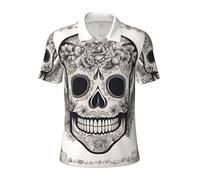Longzehao Mens Mexican Skull Print Polo Shirts Performance Short Sleeve Quick Dry Athletic Golf Casual Shirt, Black, Large