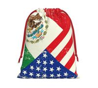 Longzehao Mexican American Flag Print Drawstring Gift Bags For Christmas,Holiday Gift Wrapping Bag Assorted Sizes