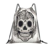 Longzehao Mexican Skull Print Drawstring Backpack Sports Gym Beach Sack Yoga Dance Cinch Bag for Women Men