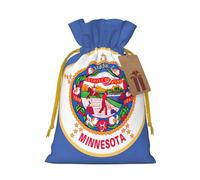 Longzehao Minnesota State Flag Print Christmas Drawstring Gift Bags,Gift Wrapping Bag for Xmas Holiday Birthday Party