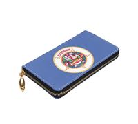 Longzehao Minnesota State Flag Print Premium Leather Zip Around Wallet for Men and Women Checkbook Cover RFID Blocking