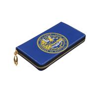 Longzehao Nebraska Flag Print Premium Leather Zip Around Wallet for Men and Women Checkbook Cover RFID Blocking