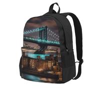 Longzehao New York Manhattan Bridge Night Print Casual Backpack for Men and Women,Large Capacity Travel Work Computer Backpacks