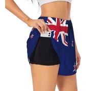 Longzehao New Zealand Flag Print Womens Athletic Sweat Short Summer Casual Drawstring Workout Shorts with Liner, Black, M
