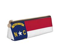 Longzehao North Carolina state flag Print Leather Pencil Pouch Cosmetic Makeup Bag Pen Office Stationerys Markers Case